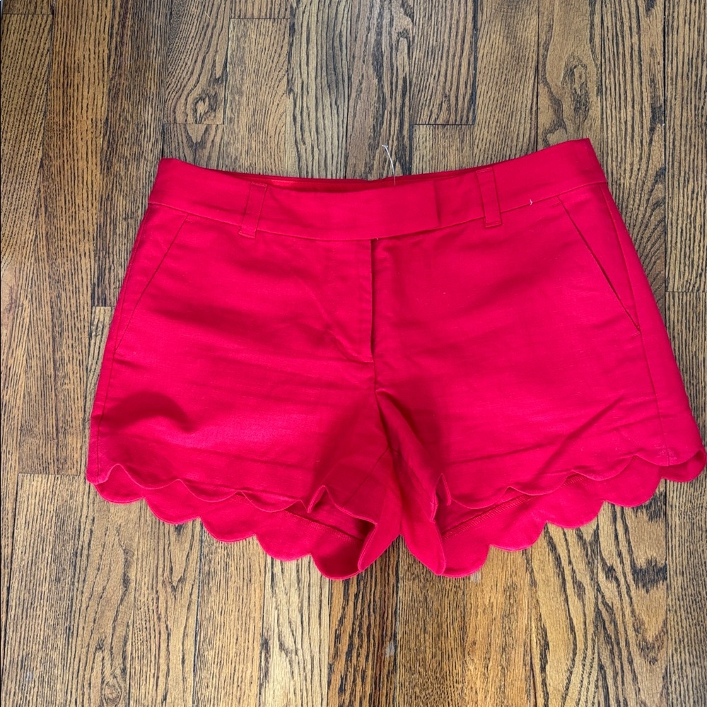 Red J.Crew Scalloped Shorts